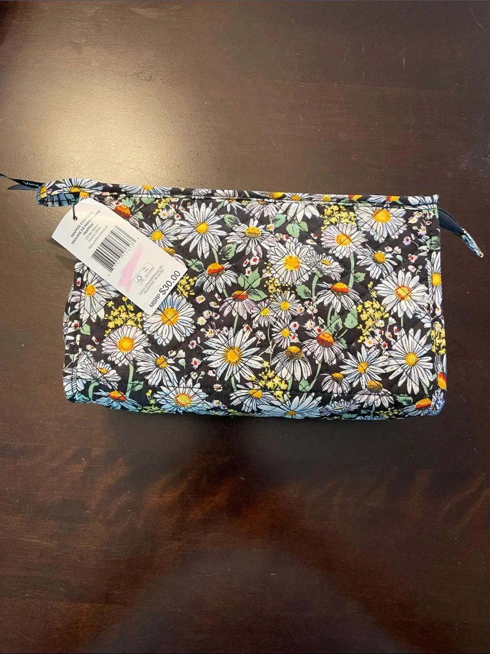 NWT Vera Bradley Trapeze Cosmetic Makeup Travel Bag Daisies Print